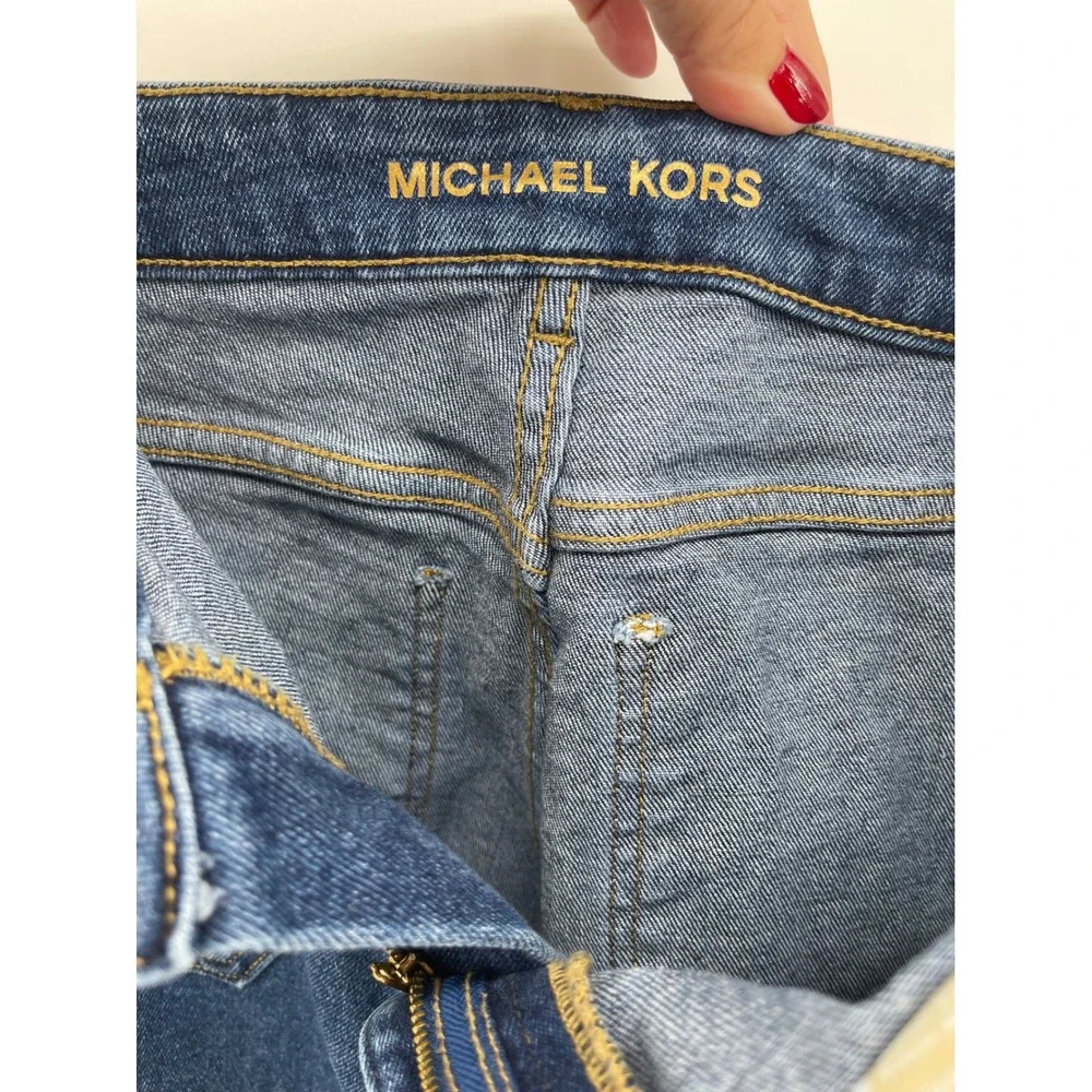 Michael Kors Womens Size 8 Blue Denim Cropped Sailor Jeans Gold Button Pockets
